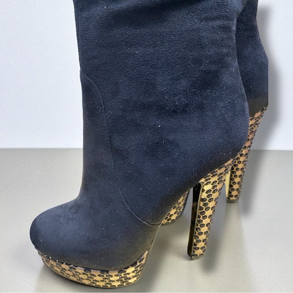 Elegant S.E.Lena Black Suede High Heel Platform Knee High Boots Size 35 (5) - Picture 14 of 16